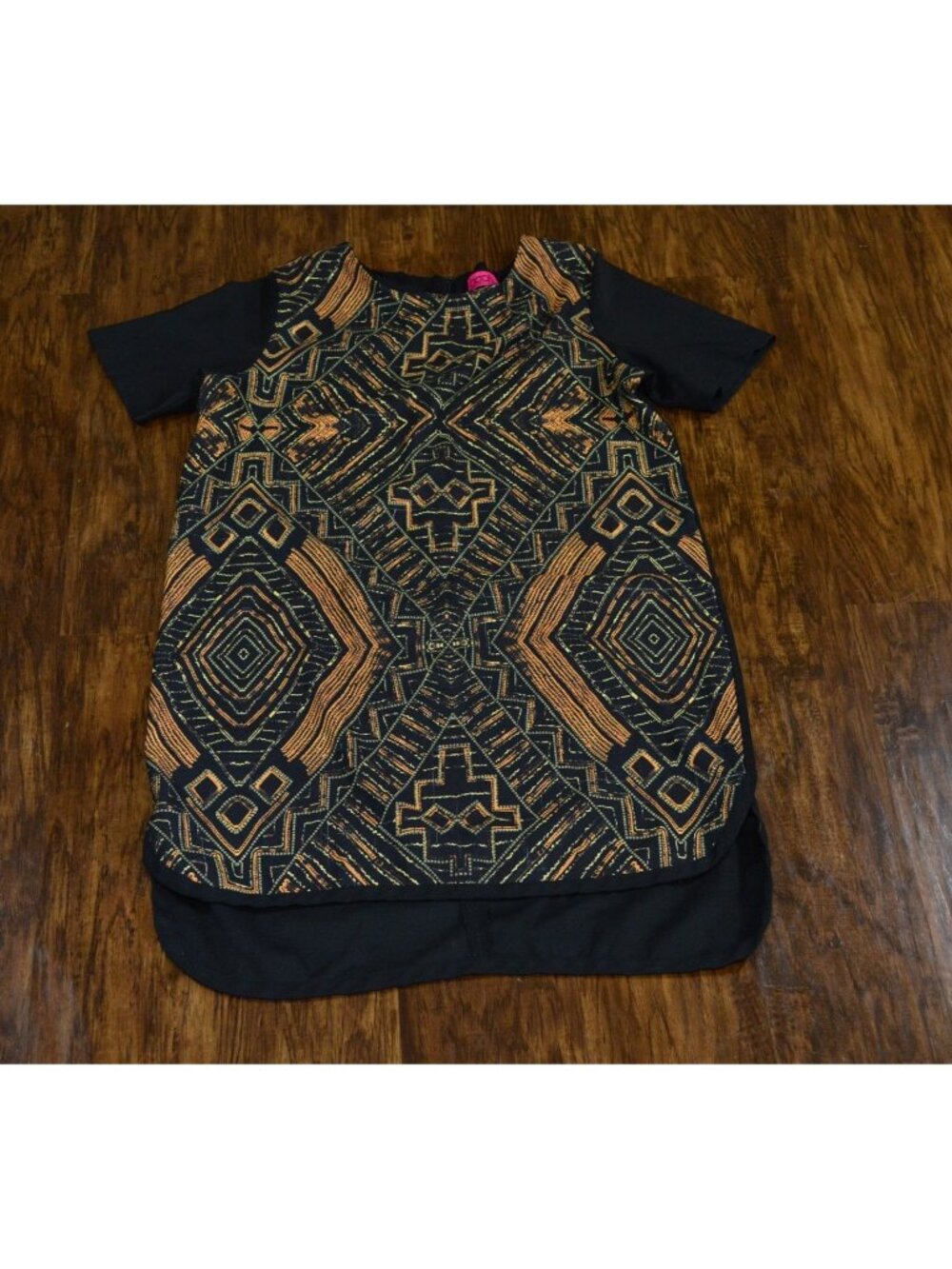Women’s Size 10 Dress Black Geometric Mod Artisanal Boho Chic Eclectic READ
